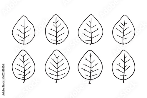 Set of 6 pec in two row  Breadfruit Leaf line art on white background