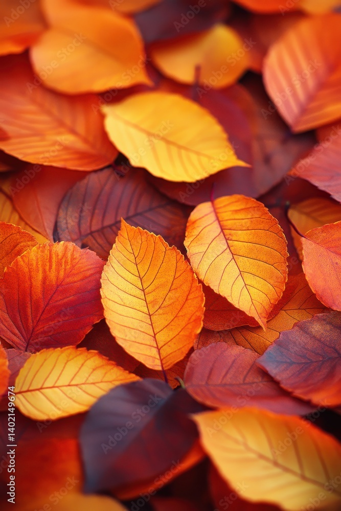 Close-Up of Colorful Autumn Leaves in Warm Tones of Orange, Yellow, and Red Close-Up of Colorful Autumn Leaves in Warm Tones of Orange, Yellow, and Red