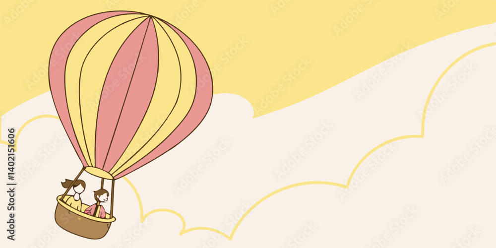 A simple pink and yellow illustration of a hot air balloon vector illustration.
A simple pink and yellow illustration of a hot air balloon vector illustration.
