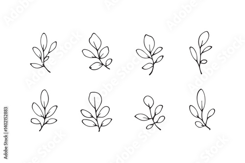 Set of 6 pec in two row  Bryophyllum Leaf line art on white background