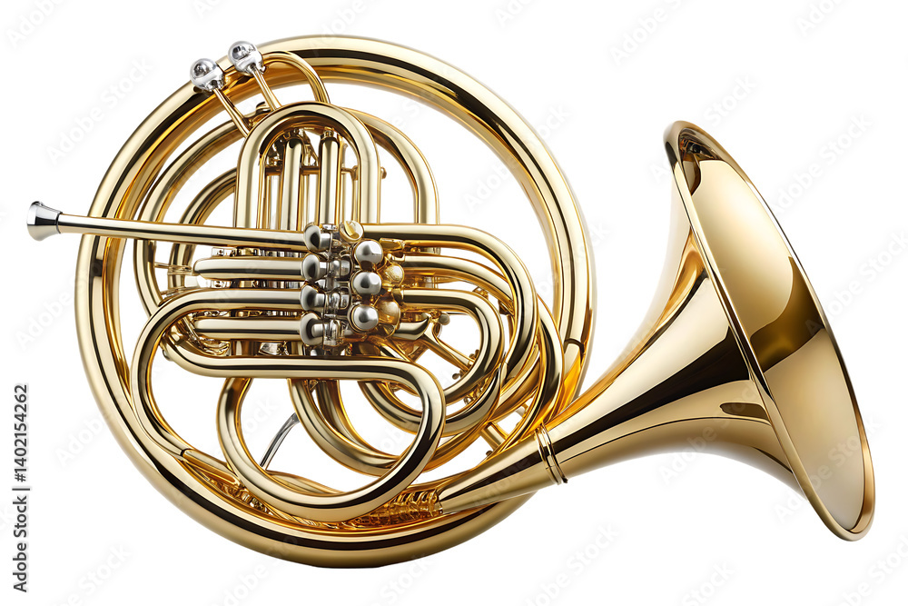 Fototapeta premium Golden brass instruments on black background for music and orchestra themes isolated on white background . A gold orchestra illustration on white