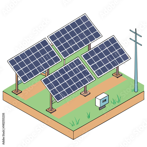 Clean Energy Solar Power Farm Isometric Vector Design