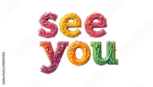 colourful font letter see you White background remove  victor.