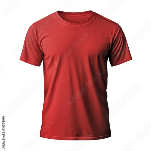Red cotton t-shirt, a blank casual apparel template isolated front view transparent background