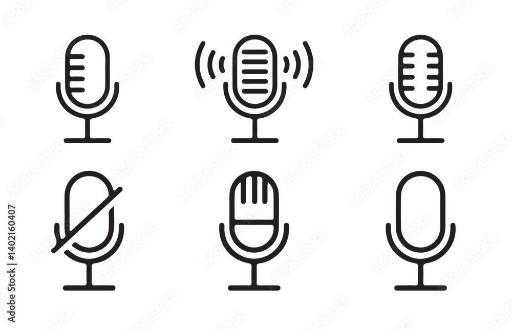 Big Microphone icon set. Different microphone collection. Podcast microphone. web and mobile icons. Vector Illustration Big Microphone icon set. Different microphone collection. Podcast microphone. web and mobile icons. Vector Illustration