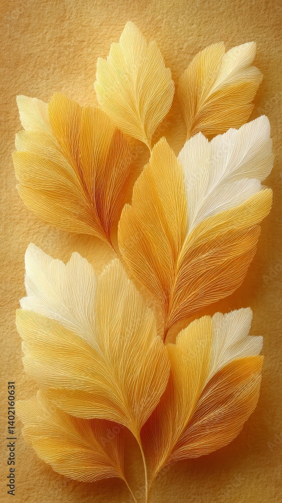 Fototapeta premium Autumn Leaves Golden Hues Nature Macro Photography High Resolution Texture Detailed Cl