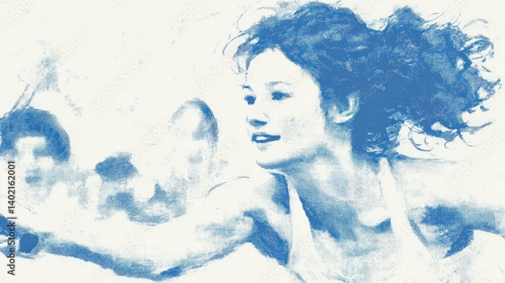 Blue Tone Tennis Player Action Shot Sporty Woman Dynamic Pose Abstract Art Blue Tone Tennis Player Action Shot Sporty Woman Dynamic Pose Abstract Art