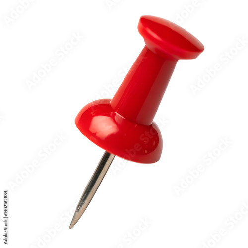 Red push pin isolated on transparent background