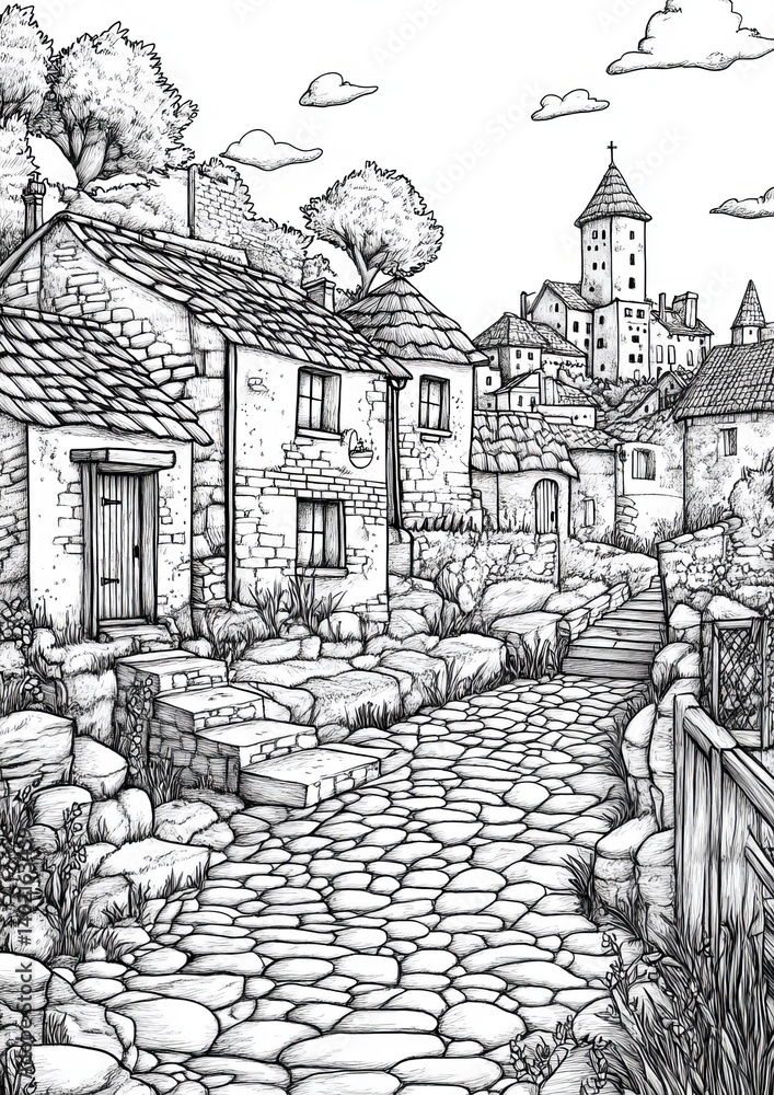Obraz premium Global Villages Coloring Pages 