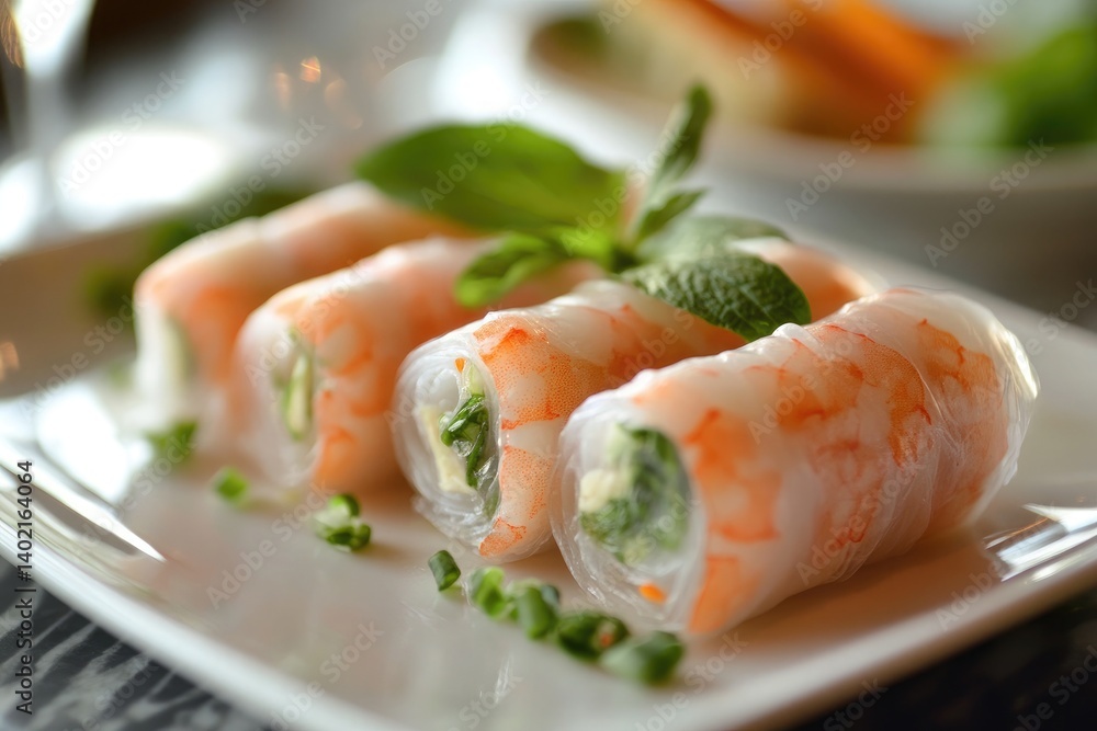 plate of smoked salmon rice paper rolls