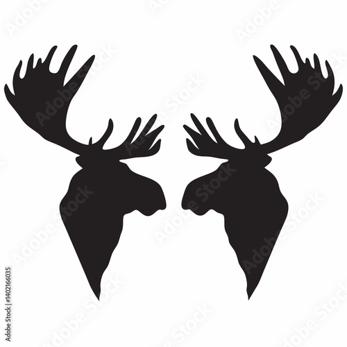 Majestic moose silhouettes facing each other, a symbol of wilderness strength and silent companionship in a bold, minimalist black design.