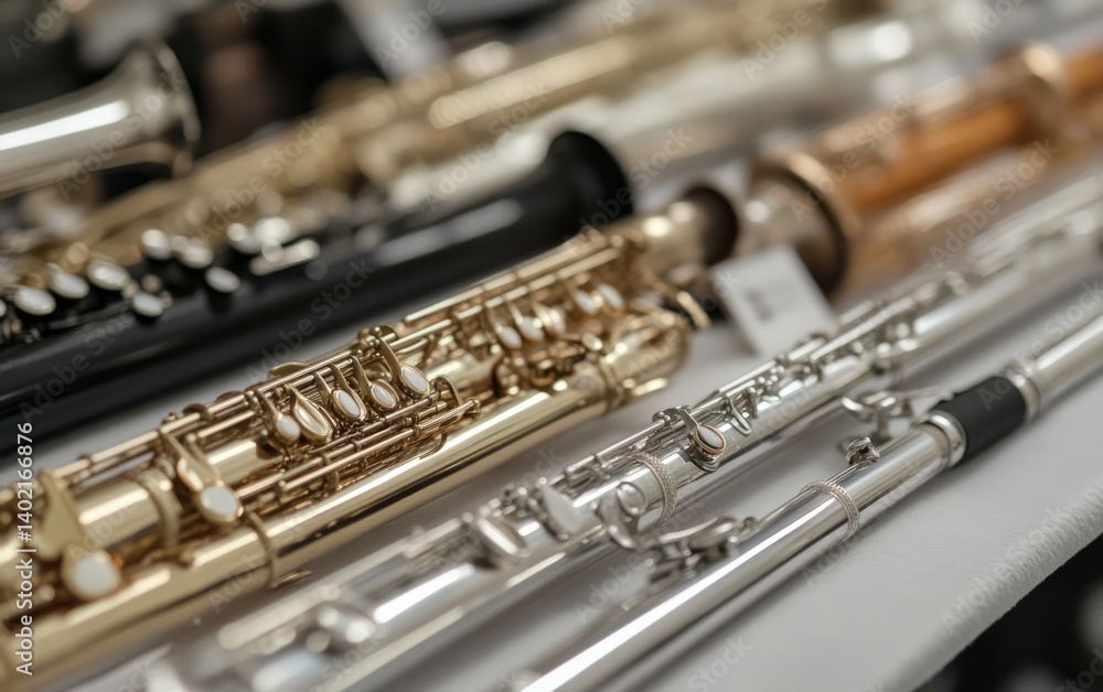 Obraz premium Polished Woodwind Instruments Close Up