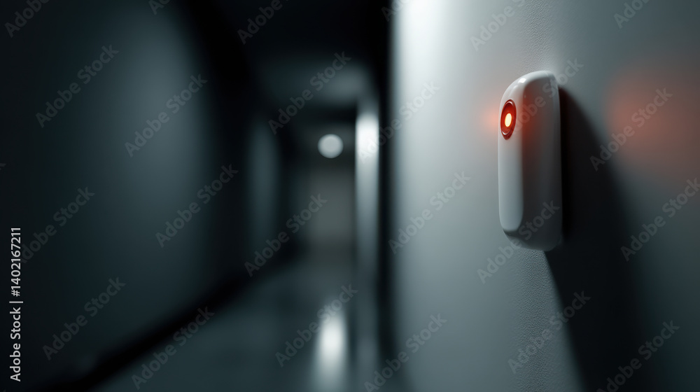 smart security camera with red blinking light is mounted on wall in dimly lit hallway smart security camera with red blinking light is mounted on wall in dimly lit hallway