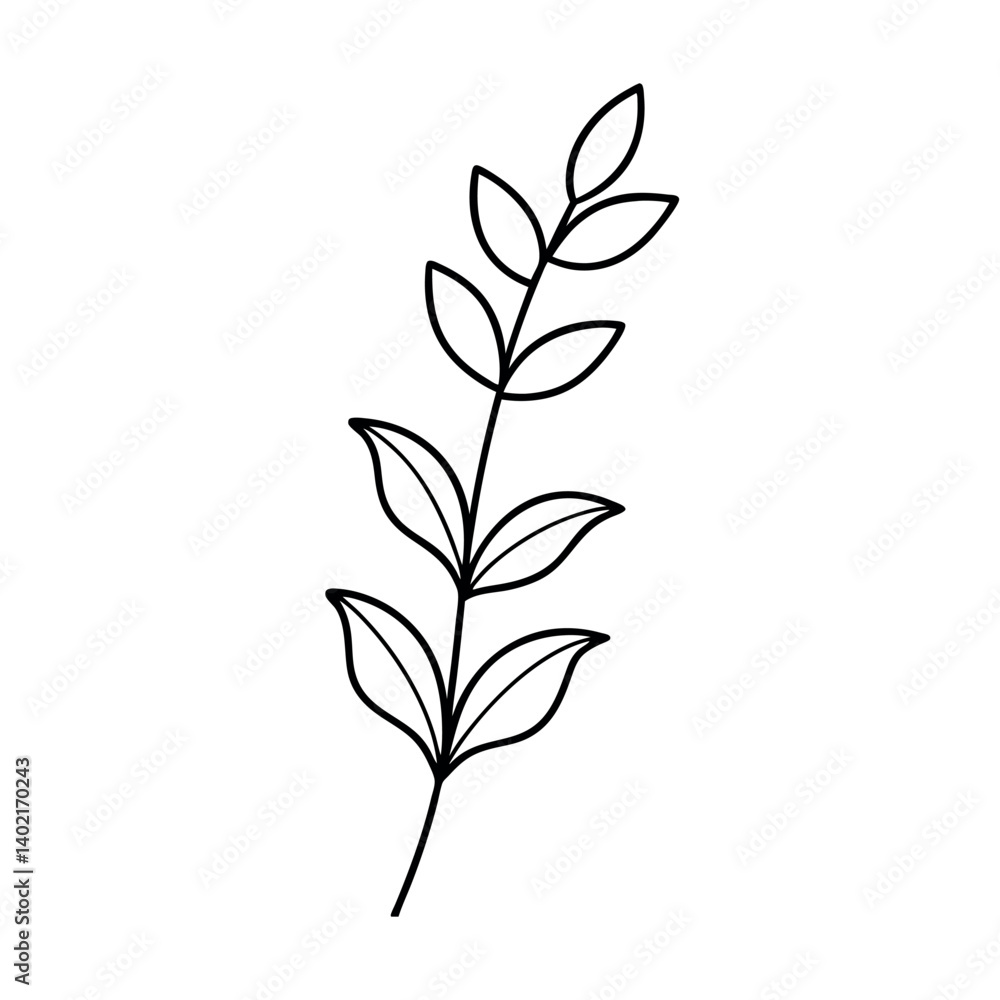 Elegant Black and White Branch with Leaves Design Elegant Black and White Branch with Leaves Design