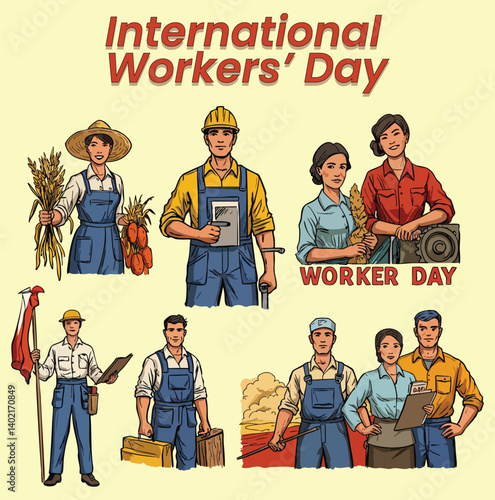 Fényképezés International Workers' Day Vector Illustration