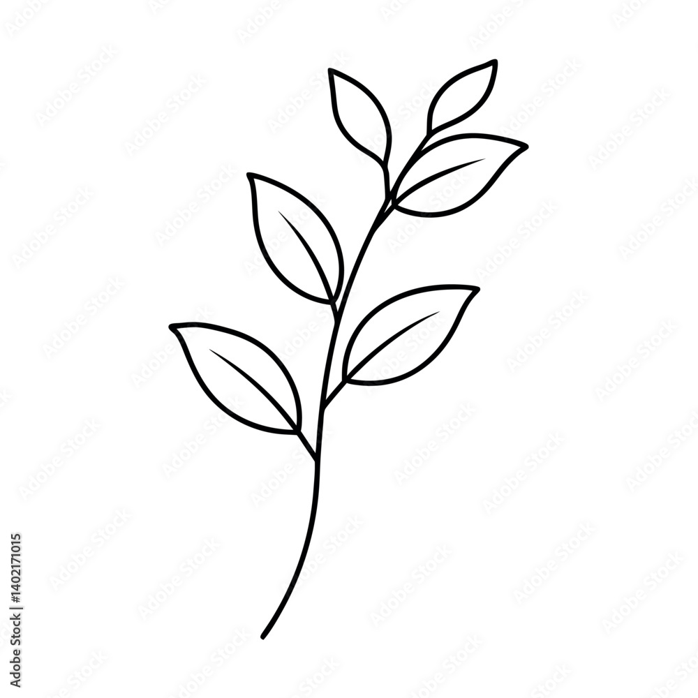 Elegant Black and White Branch with Leaves Design Elegant Black and White Branch with Leaves Design