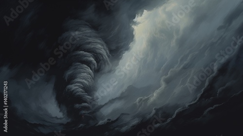 A swirling tornado with a dark sky,generative ai illustration