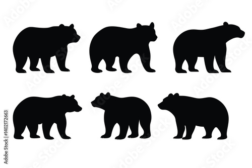 Photography Most popular Bear set of animals silhouettes vector on white background
