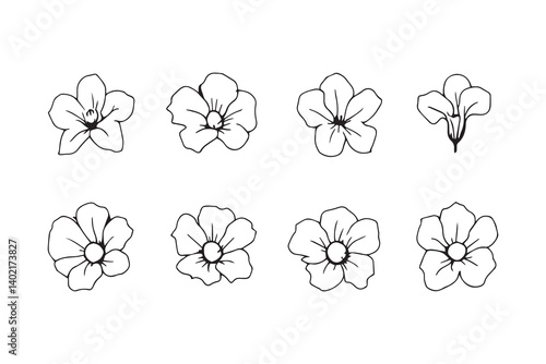 Set of 6 pec in two row  Canterbury Bell line art on white background