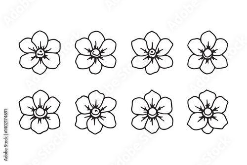 Set of 6 pec in two row  Canterbury Bell line art on white background