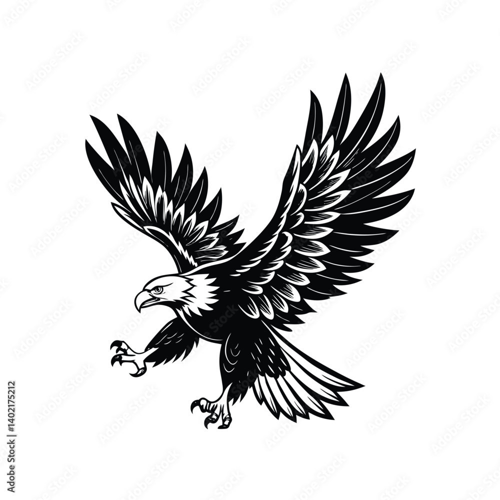 Obraz premium Eagle flying silhouette on white background, vector illustration on white background