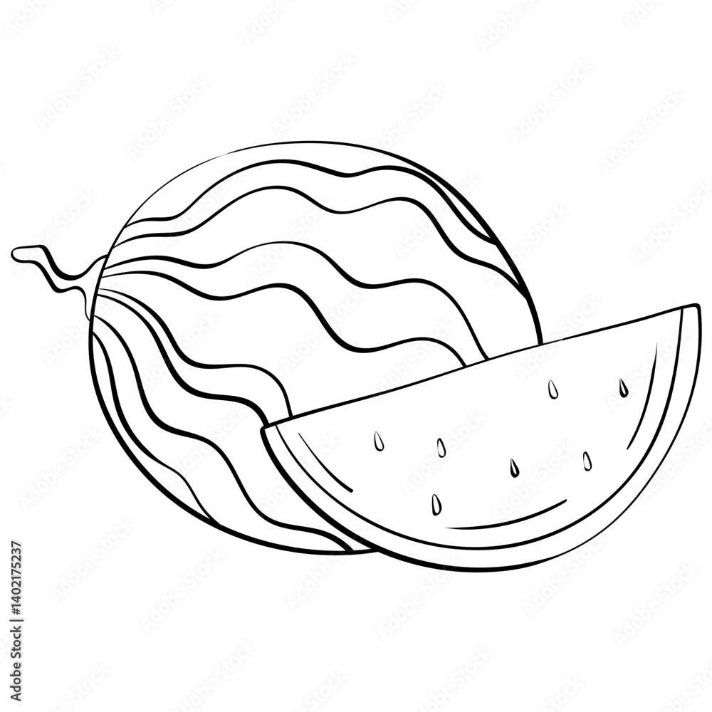 watermelon and watermelon slice style line cute doodle illustration watermelon and watermelon slice style line cute doodle illustration