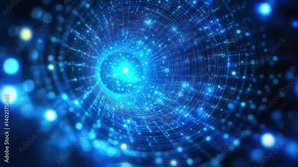 A futuristic tunnel filled with glowing blue light particles A futuristic tunnel filled with glowing blue light particles