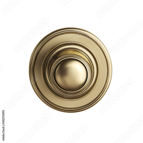 Obraz na płótnie A polished brass round doorknob with a glossy reflective surface and classic design isolated on a transparent background viewed from the front w salonie