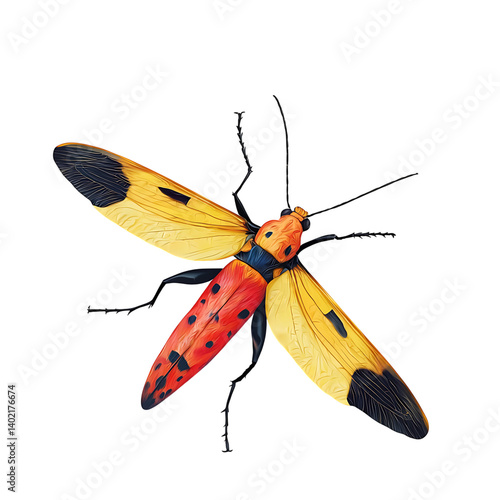 Obraz na płótnie A vibrant orange firefly with segmented black body and spread wings featuring gradient color and texture isolated on a transparent background for entomology visuals w salonie