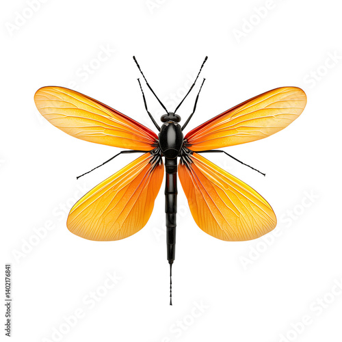 Obraz na płótnie A vibrant orange firefly with segmented black body and spread wings featuring gradient color and texture isolated on a transparent background for entomology visuals w salonie