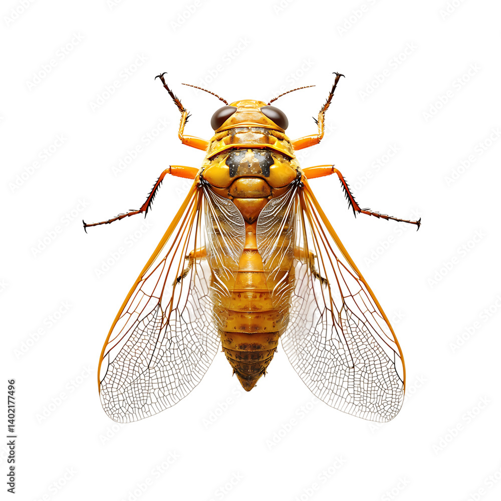 Colorful cicada insect with transparent wings isolated