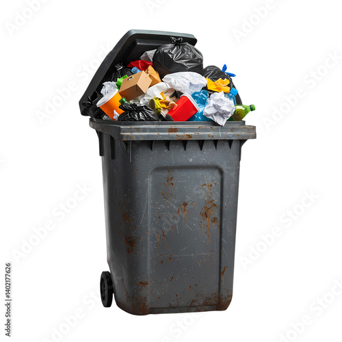 Overflowing Trash Can: Waste Disposal on Transparent  background