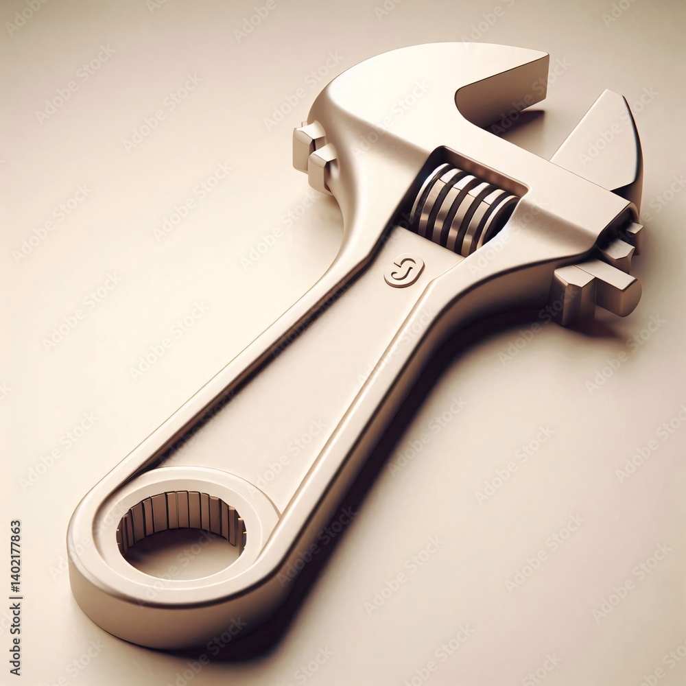 Obraz premium Close-up of a shiny silver adjustable wrench