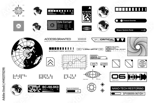 Cyberpunk Sci-Fi Digital Interface Elements for Design and Technology