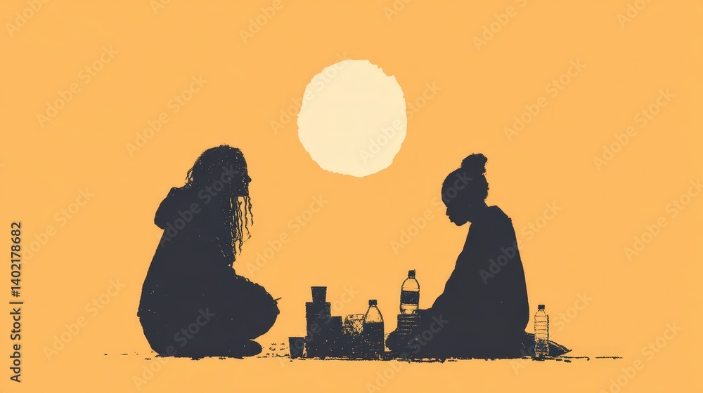 Fototapeta premium Silhouettes of Women in Deep Conversation Seeking Support and Mental Wellness