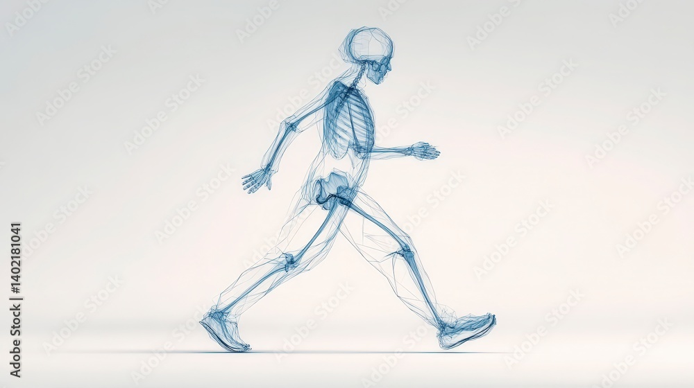 Human Skeleton Walking Anatomy 3D Model Transparent Blue Healthcare Medical Science Human Skeleton Walking Anatomy 3D Model Transparent Blue Healthcare Medical Science