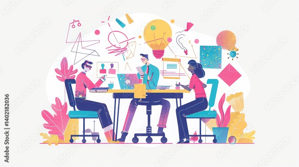 A team of designers brainstorming ideas for a new corporate logo A team of designers brainstorming ideas for a new corporate logo