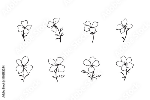 Set of 6 pec in two row  Carpathian Bellflower line art on white background