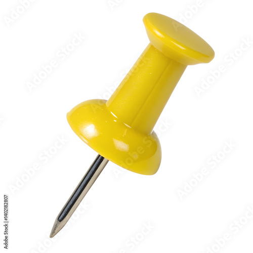 Yellow push pin isolated on transparent background