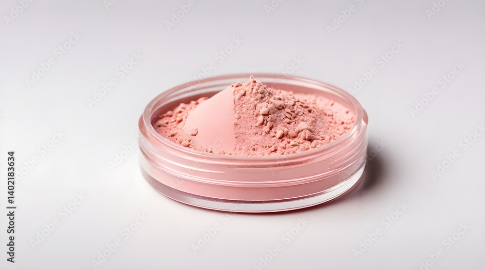 Round pink powdered makeup sample as a cosmetics product.generative.ai