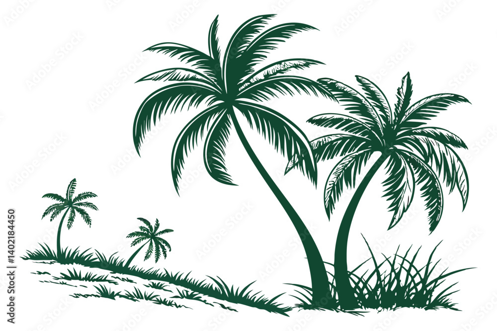 Fototapeta premium Palm trees vector illustration, palm tree silhouette on a white background