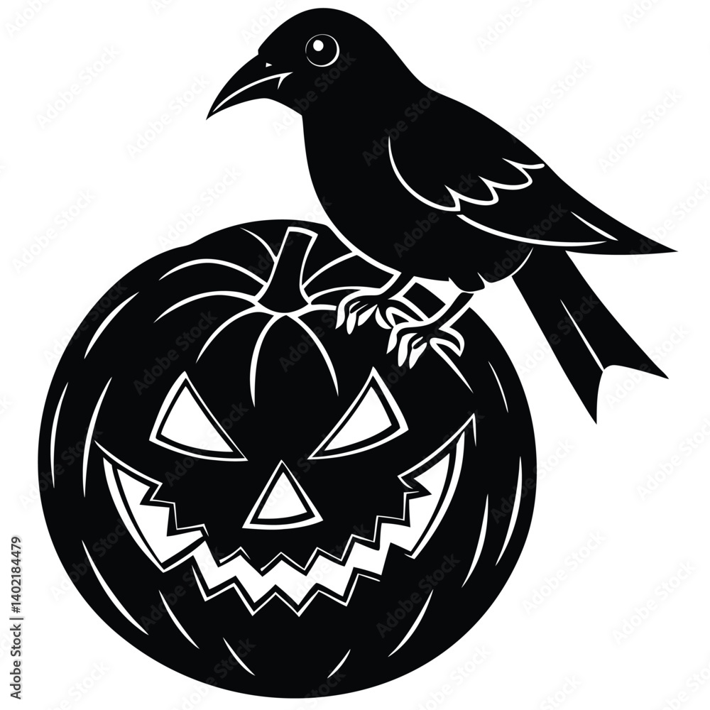 Fototapeta premium bird on a jack o lantern silhouette