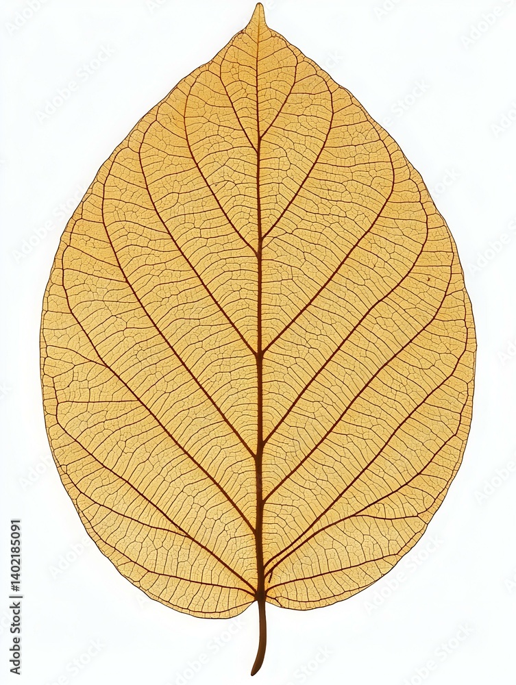 Fototapeta premium Intricate detail of a dried leaf, showcasing its delicate vein structure against a white background. Perfect for design, botanical studies, and nature-themed projects.
