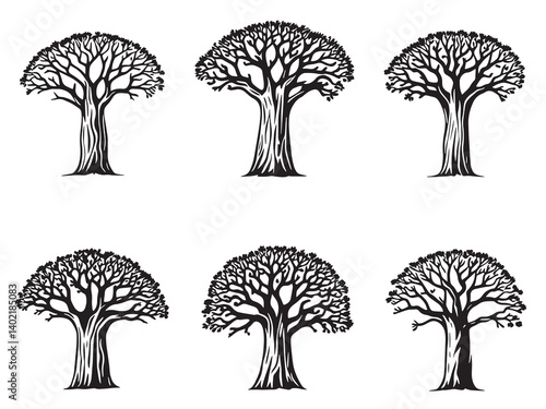 Angkor Wat Line Art Set of 6 on White Background