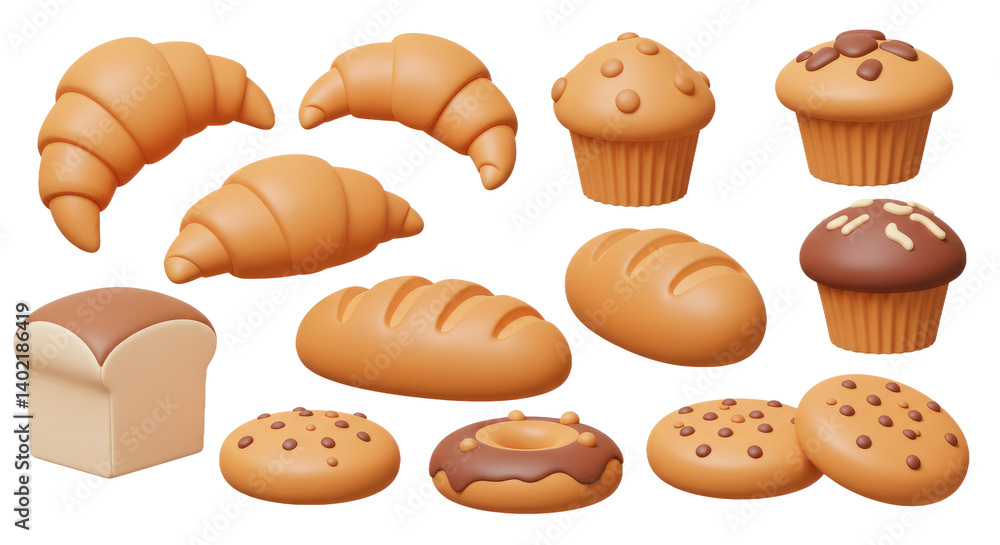 Assortment Of Baked Goods 3D Render Assortment Of Baked Goods 3D Render