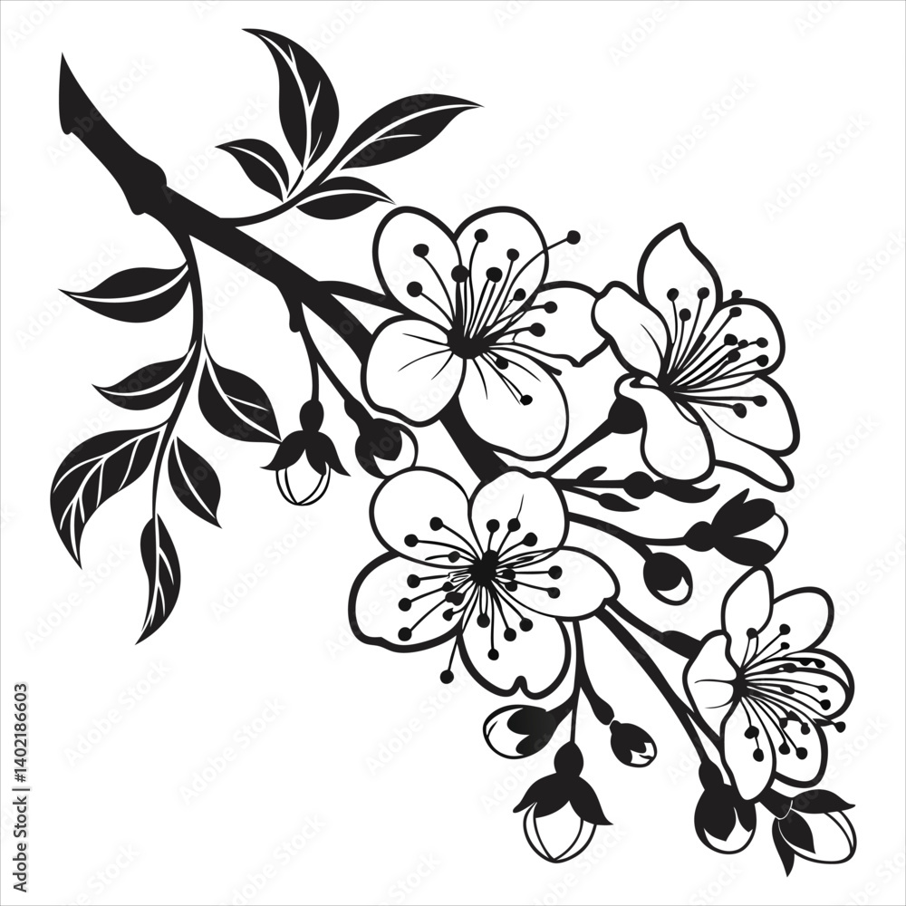 Shimul flower vector image black and white art illustration. Shimul flower vector image black and white art illustration.