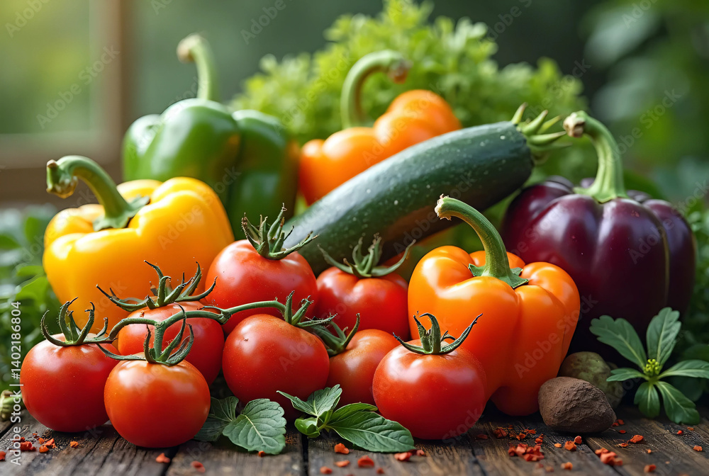 Delicious summer vegetables. Tomatoes, cucumbers, zucchini. Green and yellow vegetables. Delicious summer vegetables. Tomatoes, cucumbers, zucchini. Green and yellow vegetables.