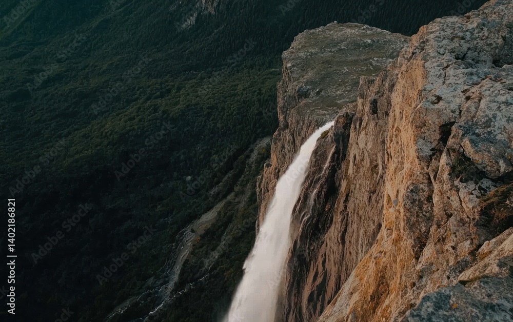 Powerful Waterfall Cascading Down Rocky Cliff Powerful Waterfall Cascading Down Rocky Cliff