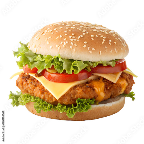 Crispy Zinger Burger Isolated on Transparent Background