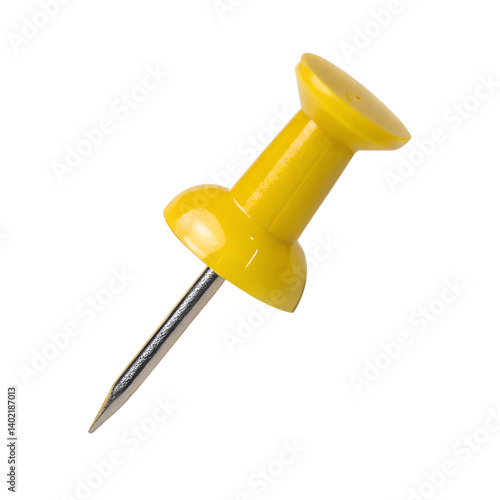 Yellow push pin isolated on transparent background